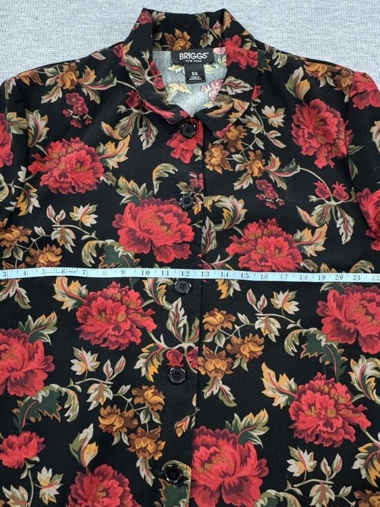 Briggs New York Jacket Womens Size 2X Black Red Floral Button Up Lightweight - Picture 11 of 15